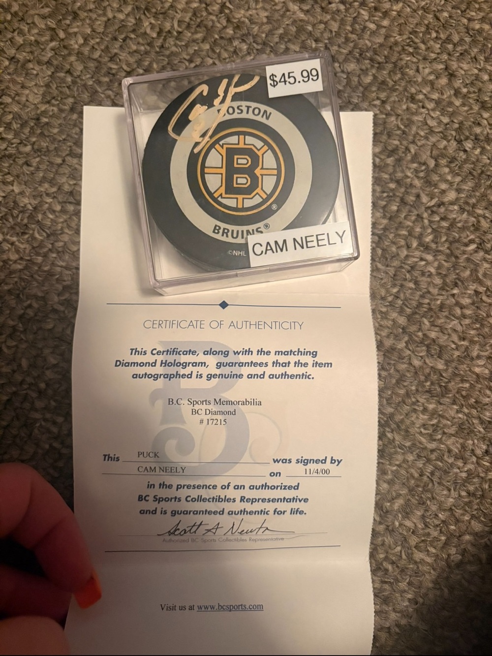 Boston Bruins Autographed Hockey Puck - Black & Gold (Cam Neely)